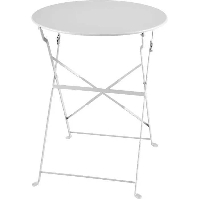 ELORA - Set bistrot de jardin 2 personnes, table pliante ronde Ø 60 cm et 2 chaises pliantes, acier thermolaqué gris