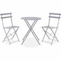 Jeu de bistro pliable en acier, table et 2 chaises, couleur grise
