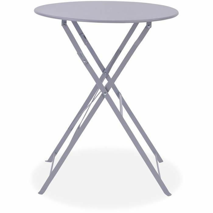 Jeu de bistro pliable en acier, table et 2 chaises, couleur grise