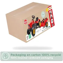 FALK Tracteur à pédales Supercharger avec remorque et volant directionnel klaxon - Jouet 100% fabriqué en France, 60% plastique recyclé - Enfant 3 à 7 ans