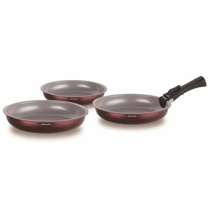 Arthur Martin Set de 3 poêles en aluminium, Ø 20/24/28 cm, couleur Prune Arthur Martin Set de 3 poêles en aluminium, Ø 20/24/28 cm, couleur Prune