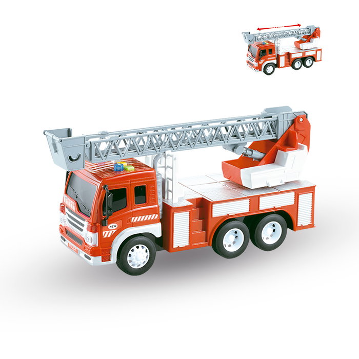 TACHAN Camion de pompiers jouet 1:16 avec lumière et son, échelle extensible et rotative, fonctionne avec piles TACHAN Camion de pompiers jouet 1:16 avec lumière et son, échelle extensible et rotative, fonctionne avec piles
