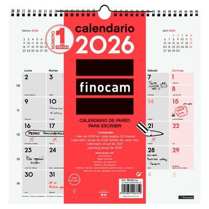 calendrier mural Finocam Papier 2026 30 x 30 cm calendrier mural Finocam Papier 2026 30 x 30 cm