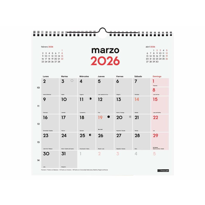 calendrier mural Finocam Papier 2026 30 x 30 cm calendrier mural Finocam Papier 2026 30 x 30 cm