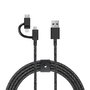 Native Union - Câble de charge 3-en-1 2 m Micro-USB, Lightning et USB-C avec gaine en nylon, TPE, cuir et acier - Certifié Apple MFi et USB-IF