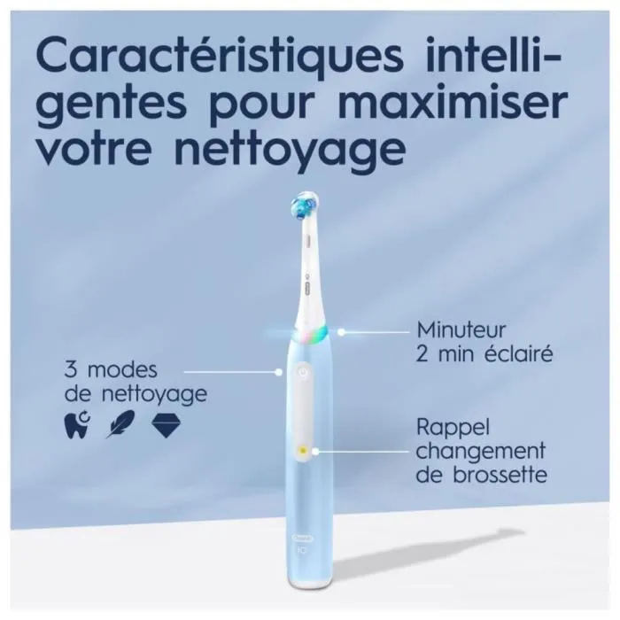 Oral-B iO3S Brosse à dents électrique rechargeable bleue - Autonomie 60 min, 3 modes, 1 brossette et chargeur inclus
