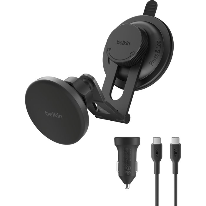 Belkin Chargeur sans fil magnétique Qi2 BoostCharge pour voiture avec support, Black