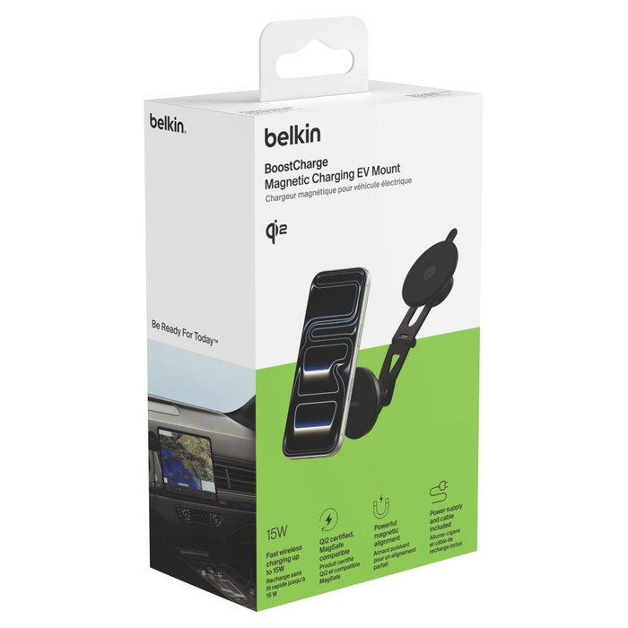 Belkin Chargeur sans fil magnétique Qi2 BoostCharge pour voiture avec support, Black