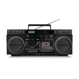 Medion Boombox Rétro avec Radio DAB+/FM, Lecteur CD MP3 frontal, Cassette et Bluetooth - 2x10 W RMS - Noir