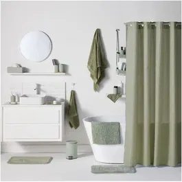 Today - Set de douche Utility avec panier de rangement, tapis de bain et rideau de douche imprimé - Green
