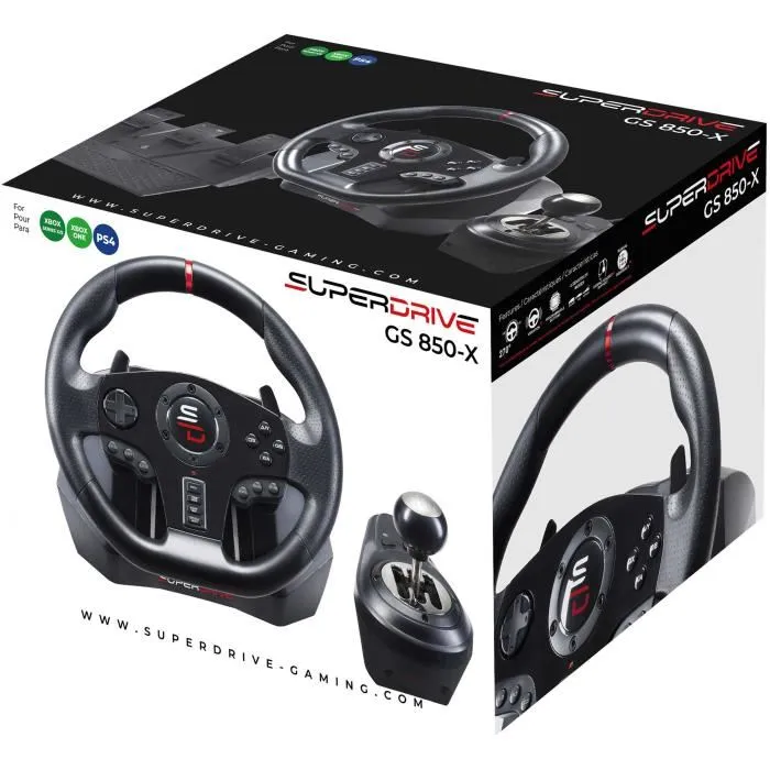 Subsonic GS850-X Volant de Course avec Levier de Vitesse Manuel et Pédalier pour PS4, Xbox Series X/S, Xbox One - 270°, Vibration, Palettes, Compatible PC