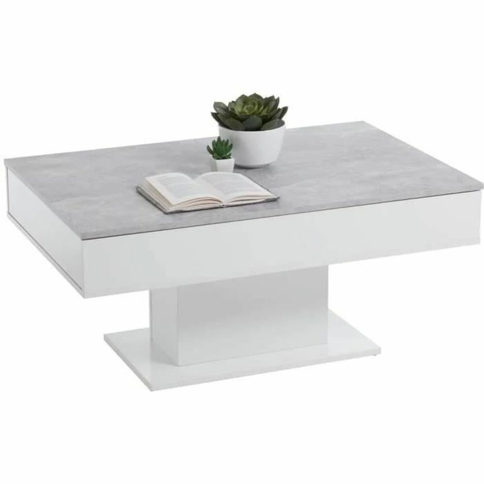 FMD Table Basse Bicolore avec Plateau Coulissant Gris Béton et Blanc FMD Table Basse Bicolore avec Plateau Coulissant Gris Béton et Blanc