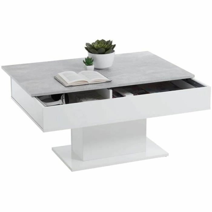 FMD Table Basse Bicolore avec Plateau Coulissant Gris Béton et Blanc FMD Table Basse Bicolore avec Plateau Coulissant Gris Béton et Blanc