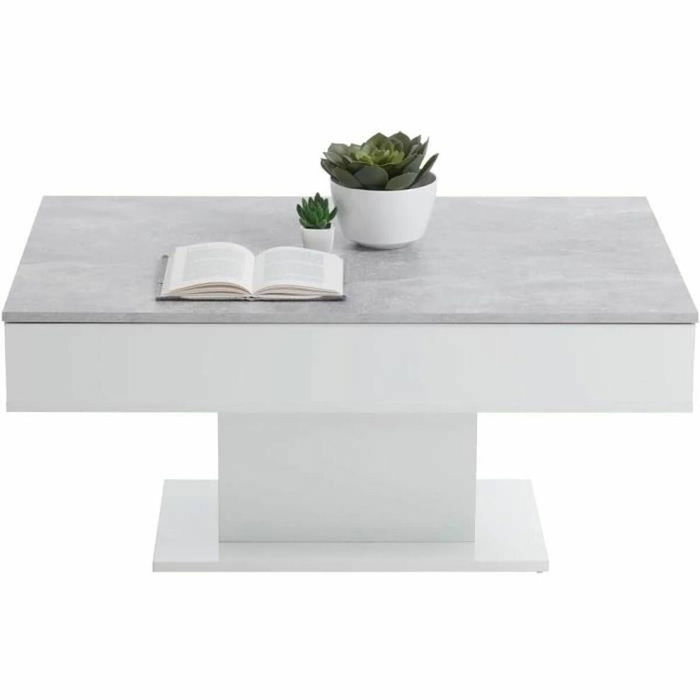 FMD Table Basse Bicolore avec Plateau Coulissant Gris Béton et Blanc FMD Table Basse Bicolore avec Plateau Coulissant Gris Béton et Blanc