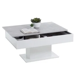 FMD Table Basse Bicolore avec Plateau Coulissant Gris Béton et Blanc