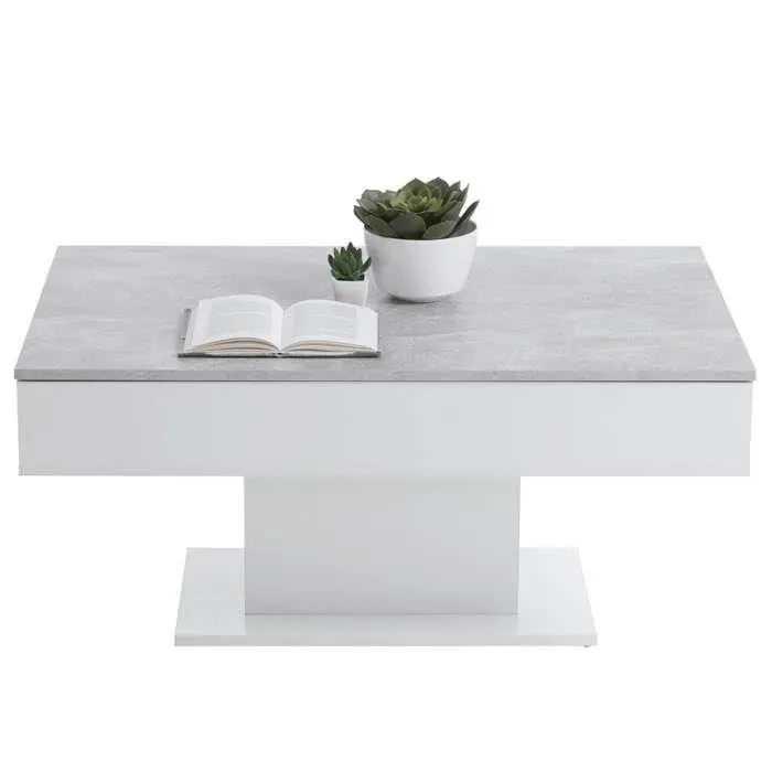 FMD Table Basse Bout de Canapé Contemporaine en Mélamine Gris Béton et Blanc - 100 x 46,1 x 65 cm - Design Moderne pour Salon