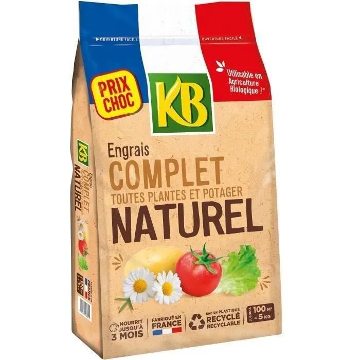 KB Engrais Universel KBCOMP5 - 5 kg - Engrais Complet 100% Naturel pour Fruits, Légumes, Fleurs - Jusqu'à 100 m² et 3 Mois de Nutrition KB Engrais Universel KBCOMP5 - 5 kg - Engrais Complet 100% Naturel pour Fruits, Légumes, Fleurs - Jusqu'à 100 m² et 3 Mois de Nutrition
