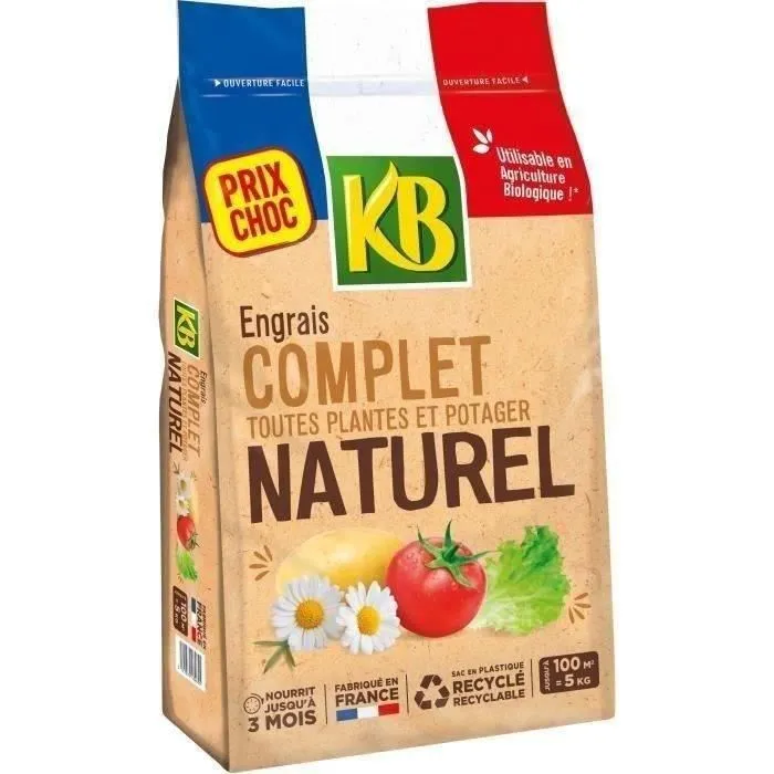 KB Engrais Universel KBCOMP5 - 5 kg - Engrais Complet 100% Naturel pour Fruits, Légumes, Fleurs - Jusqu'à 100 m² et 3 Mois de Nutrition KB Engrais Universel KBCOMP5 - 5 kg - Engrais Complet 100% Naturel pour Fruits, Légumes, Fleurs - Jusqu'à 100 m² et 3 Mois de Nutrition