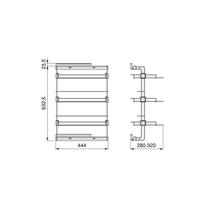 Emuca Porte-chaussures latéral coulissant pour placards et dressing Hack, Gauche, Peint en noir texturé, Acier.