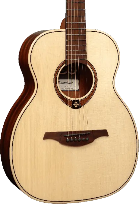 LAG Guitare Acoustique Travel Spruce Folk, Table Épicéa Massif, Dos et Éclisses Acajou, Format Voyage