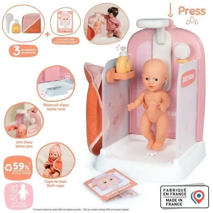 Smoby - Baby Nurse Douche Interactive avec Pommeau Fonctionnel et Réservoir d'Eau - Jouet pour Enfant à Partir de 3 Ans