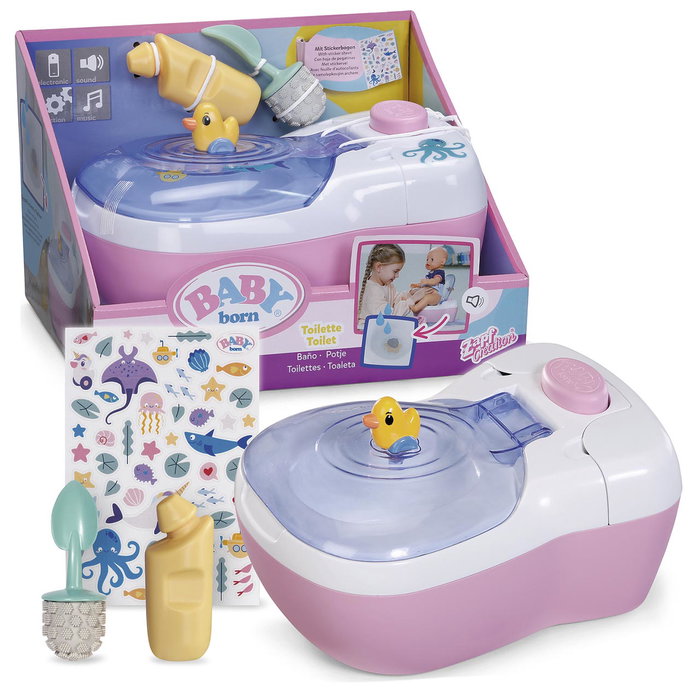 Zapf Creation - Poupée Baby Born Baño 837542 avec effets sonores aquatiques, mélodie amusante et autocollants de décoration pour le bain - Jeu pour enfants dès 3 ans