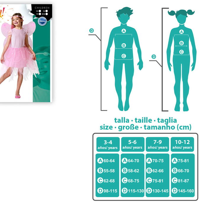 Costume Fée Rose pour Fille 3-4 Ans - Robe, Ailes et Tête avec Détails Fantasy - Polyester