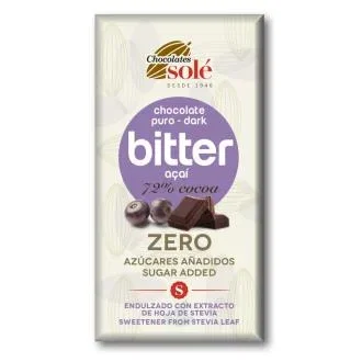 CHOCOLATES SOLE Chocolat Noir 72% avec Açai et Stevia 100g CHOCOLATES SOLE Chocolat Noir 72% avec Açai et Stevia 100g