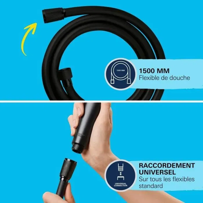 GROHE Flexible de douche VitalioFlex Trend 1,5 m, finition noir mat, référence 287412432