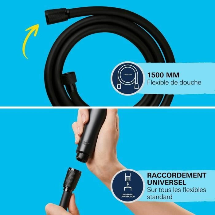 Grohe Flexible de douche VitalioFlex Trend, 1,5 m, Noir mat