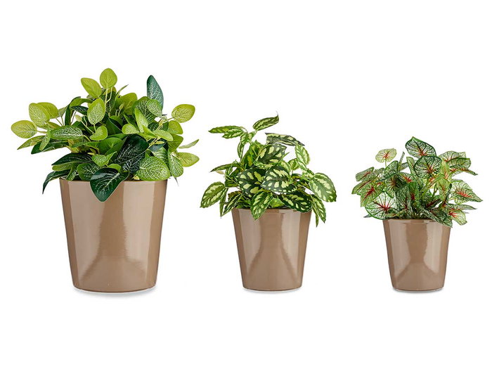 Ibergarden Lot de 3 pots coniques en céramique taupe 14 17 22 cm