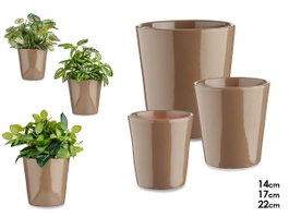 Ibergarden Lot de 3 pots coniques en céramique taupe 14 17 22 cm