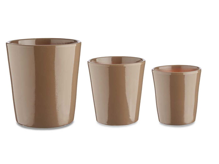 Ibergarden Lot de 3 pots coniques en céramique taupe 14 17 22 cm