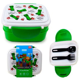 PUCKATOR - Sandwichera et cubiertos TNT - Set de couverts sous thème Minecraft en polipropilène - Lavable au lave-vaisselle et micro-ondes