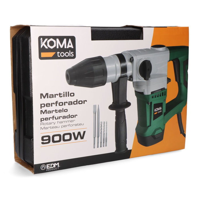 Koma Tools MP-900 Marteau perforateur 900 W avec mandrin SDS+, 3 forets, 2 burins, mallette