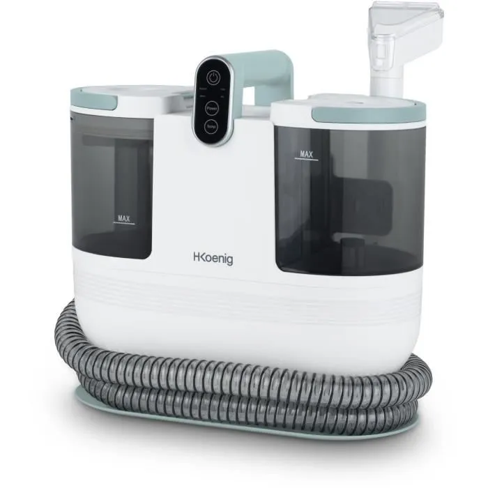 H.Koenig TWT88 Nettoyeur vapeur et extracteur à main pour textiles (1200 W, eau chaude 60°C, débit 250 ml/min, réservoir 1600 ml/950 ml, 3 brosses) - Blanc H.Koenig TWT88 Nettoyeur vapeur et extracteur à main pour textiles (1200 W, eau chaude 60°C, débit 250 ml/min, réservoir 1600 ml/950 ml, 3 brosses) - Blanc
