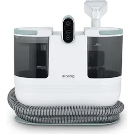 H.Koenig TWT88 Nettoyeur vapeur et extracteur à main pour textiles (1200 W, eau chaude 60°C, débit 250 ml/min, réservoir 1600 ml/950 ml, 3 brosses) - Blanc