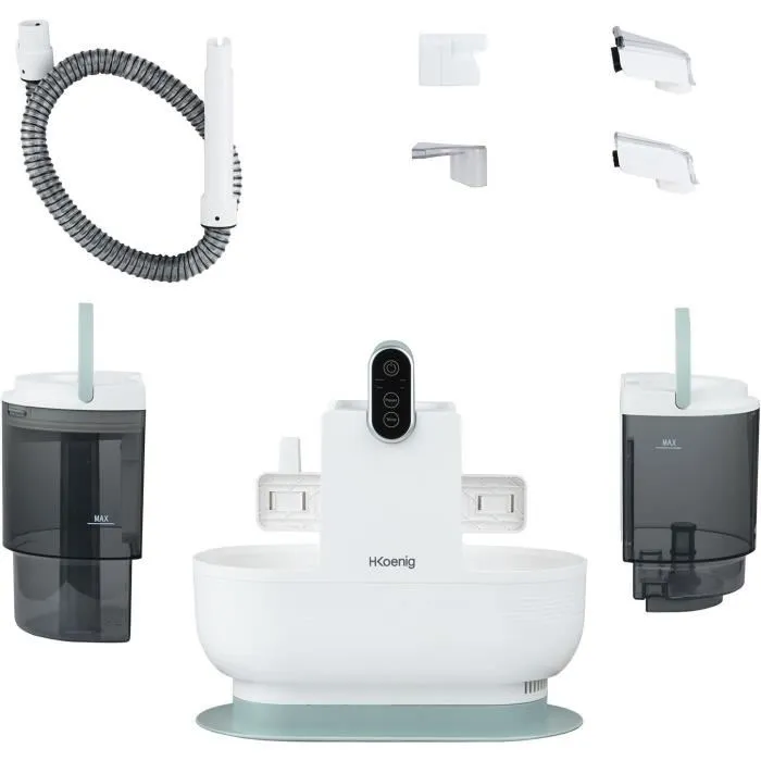 H.Koenig TWT88 Nettoyeur vapeur et extracteur à main pour textiles (1200 W, eau chaude 60°C, débit 250 ml/min, réservoir 1600 ml/950 ml, 3 brosses) - Blanc H.Koenig TWT88 Nettoyeur vapeur et extracteur à main pour textiles (1200 W, eau chaude 60°C, débit 250 ml/min, réservoir 1600 ml/950 ml, 3 brosses) - Blanc