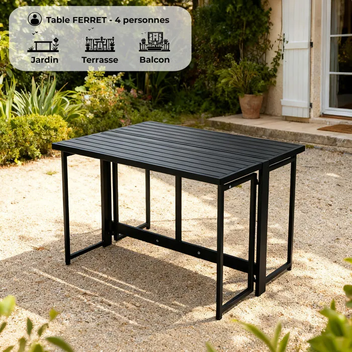 FERRET - Table de jardin pliante en métal noir pour 4 personnes - 98 x 80 x 72 cm
