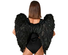 Ailes de Halloween Noires Grandes 65 x 65 cm avec Effet Plumes pour Déguisement Démon, Ange Tombé ou Créature - Accessoire de Fête