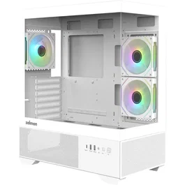 Zalman CHRONIX V2 ZM-CHROV2WH - Boîtier PC Moyen Tour ATX sans alimentation, vitres trempées latérale et façade, ventilateurs A-RGB 120 mm, USB Type-C, blanc