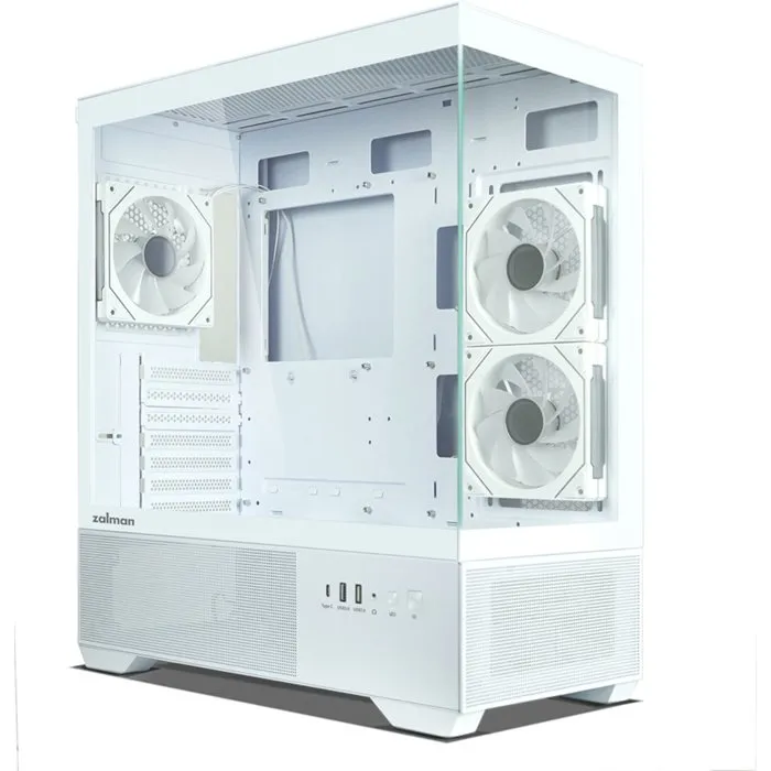 Zalman CHRONIX V2 ZM-CHROV2WH - Boîtier PC Moyen Tour ATX sans alimentation, vitres trempées latérale et façade, ventilateurs A-RGB 120 mm, USB Type-C, blanc