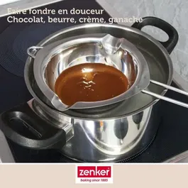 ZENKER Smart Pastry - Kit bain-marie à chocolat et pince à friture en inox, pour beignets et pâtisserie (26 cm, 28,5 cm)