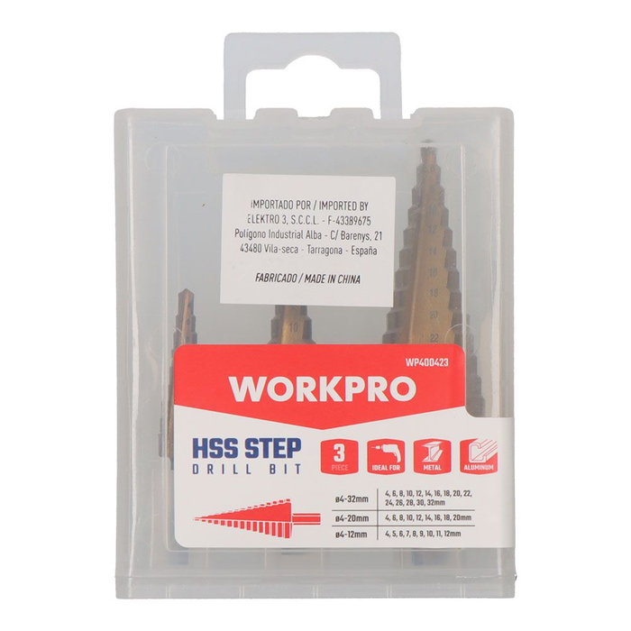 Workpro Jeu de 3 forets étagés HSS4241 Workpro Jeu de 3 forets étagés HSS4241