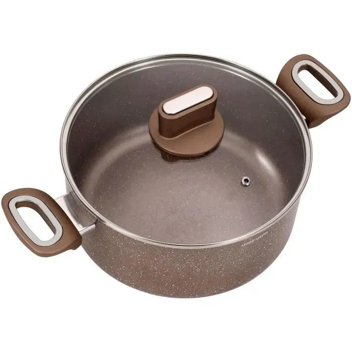 Arthur Martin AM5531 Marmite en aluminium 28 cm avec couvercle en verre et revêtement antiadhésif, compatible tous feux dont induction
