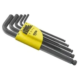 Stanley 1-13-976 - Jeu de 9 clés mâles longues à tête sphérique en acier au silicium avec étui, inclinaison 30°