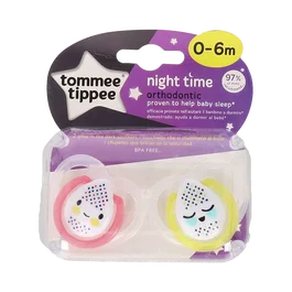 Tommee Tippee Chupete Night Time Silicone Rouge 0-6 mois - Lot de 2 - Pour la nuit