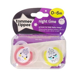 TOMMEE TIPPEE Sucette Night Time Silicone Ronde 0-6 mois, Lot de 2