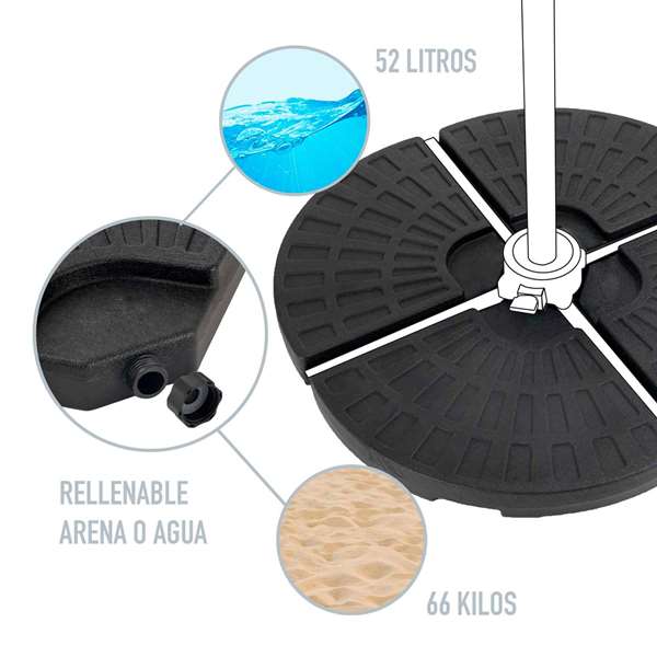 Color Baby - Support pour parasol en plastique, 4 pièces, 52-66 kg, dimensions 48 x 48 x 7.5 cm Color Baby - Support pour parasol en plastique, 4 pièces, 52-66 kg, dimensions 48 x 48 x 7.5 cm