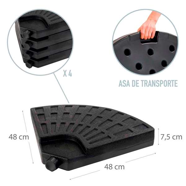 Color Baby - Support pour parasol en plastique, 4 pièces, 52-66 kg, dimensions 48 x 48 x 7.5 cm Color Baby - Support pour parasol en plastique, 4 pièces, 52-66 kg, dimensions 48 x 48 x 7.5 cm